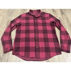 Lululemon Soft Knit Overshirt Men XL Pink Buffalo Plaid Long Sleeve Snap Flannel